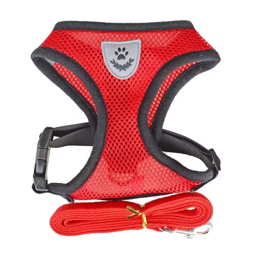 Comfort Mesh Dog Harness with Leash - Red